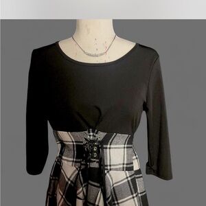 Black Top with Plaid Skirt Dress